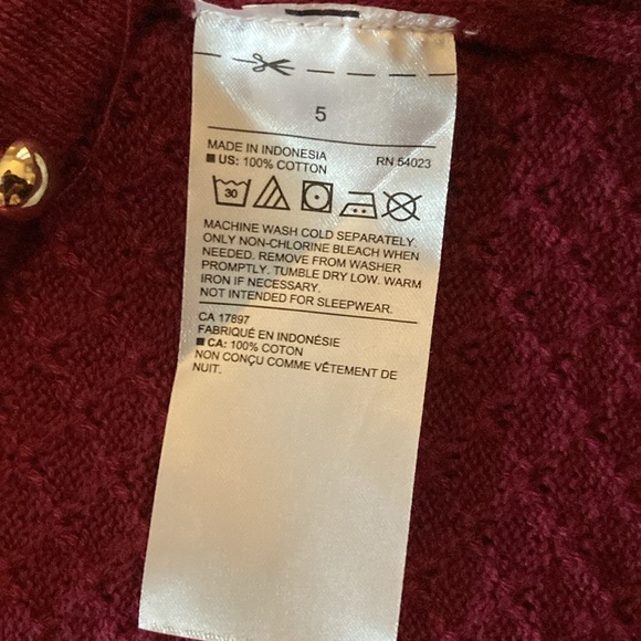 Burgundy Janie & Jack cardigan 100% cotton - Picture 4 of 6